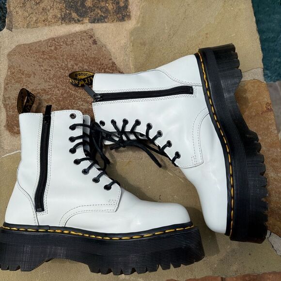 DR. MARTENS JADON NJ004 Quad Retro WOMEN'S BOOTS white polished LEATHER SIZE 8! - Picture 5 of 11